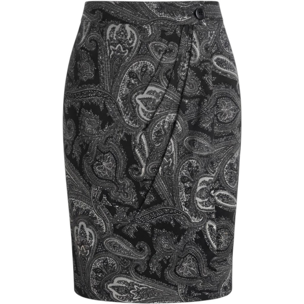 Talbots Womens Black White Paisley 100% Wool Pencil Skirt Lined Size 8 Classic